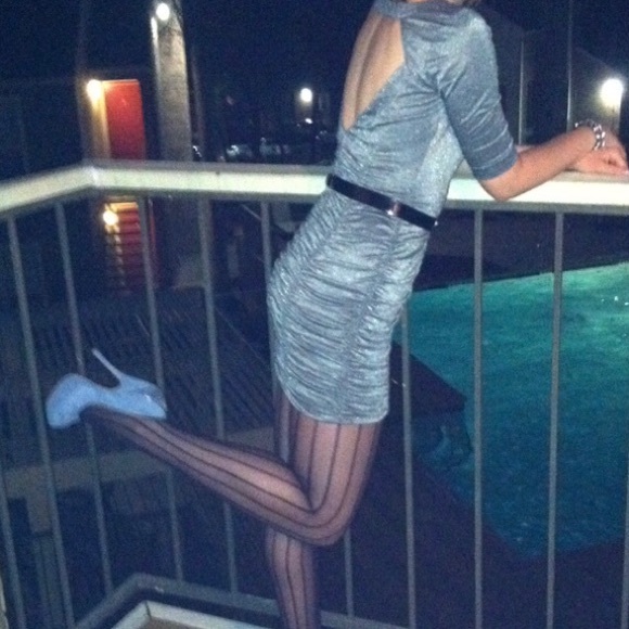 BCBGeneration Silver Open Back Ruche Bodycon Dress - Picture 5 of 5